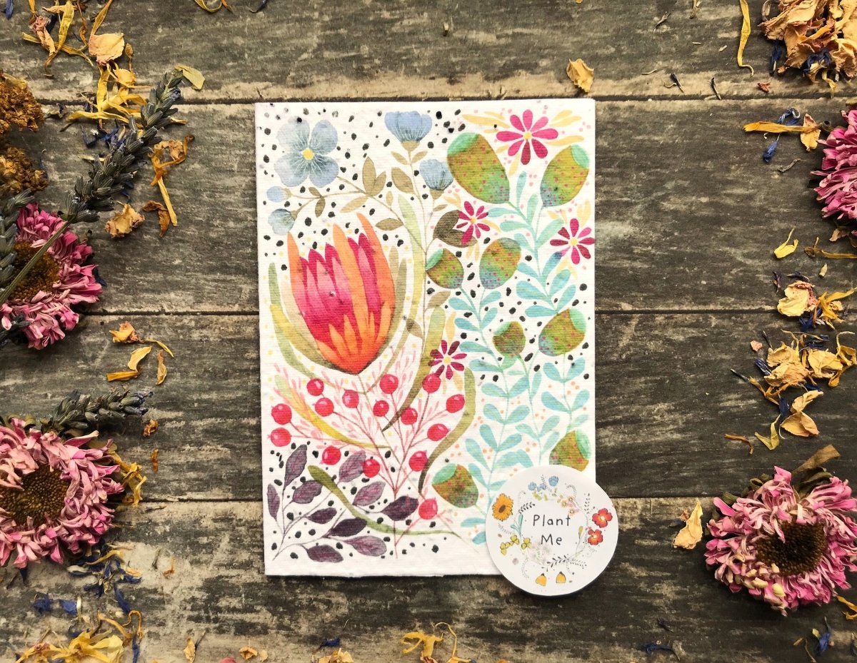 Plantable Seed Paper Card: Watercolor Floral Birthday Card - Erika's Whimsical Art
