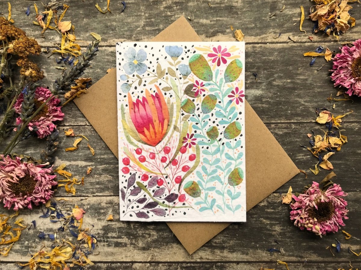 Plantable Seed Paper Card: Watercolor Floral Birthday Card - Erika's Whimsical Art
