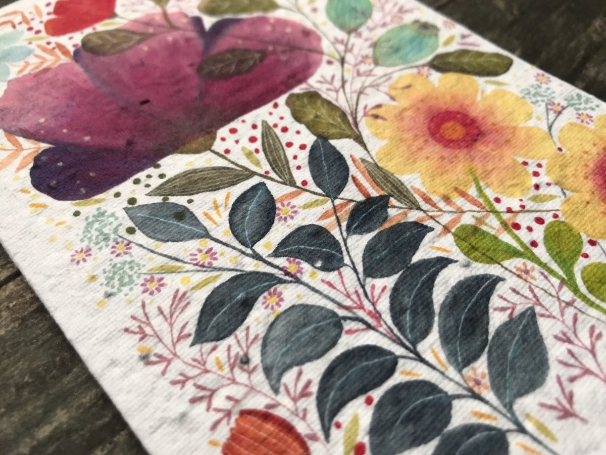 Plantable Seed Paper Card: Watercolor Floral Birthday Card - Erika's Whimsical Art
