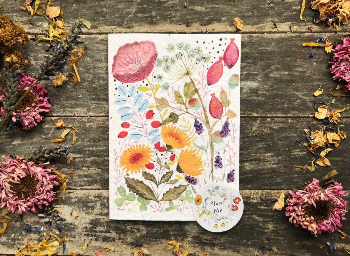 Plantable Seed Paper Card: Watercolor Floral Birthday Card - Erika's Whimsical Art
