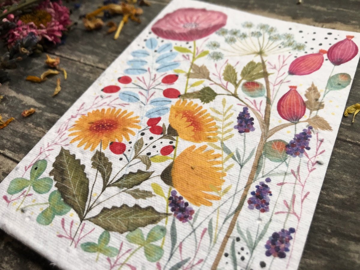 Plantable Seed Paper Card: Watercolor Floral Birthday Card - Erika's Whimsical Art