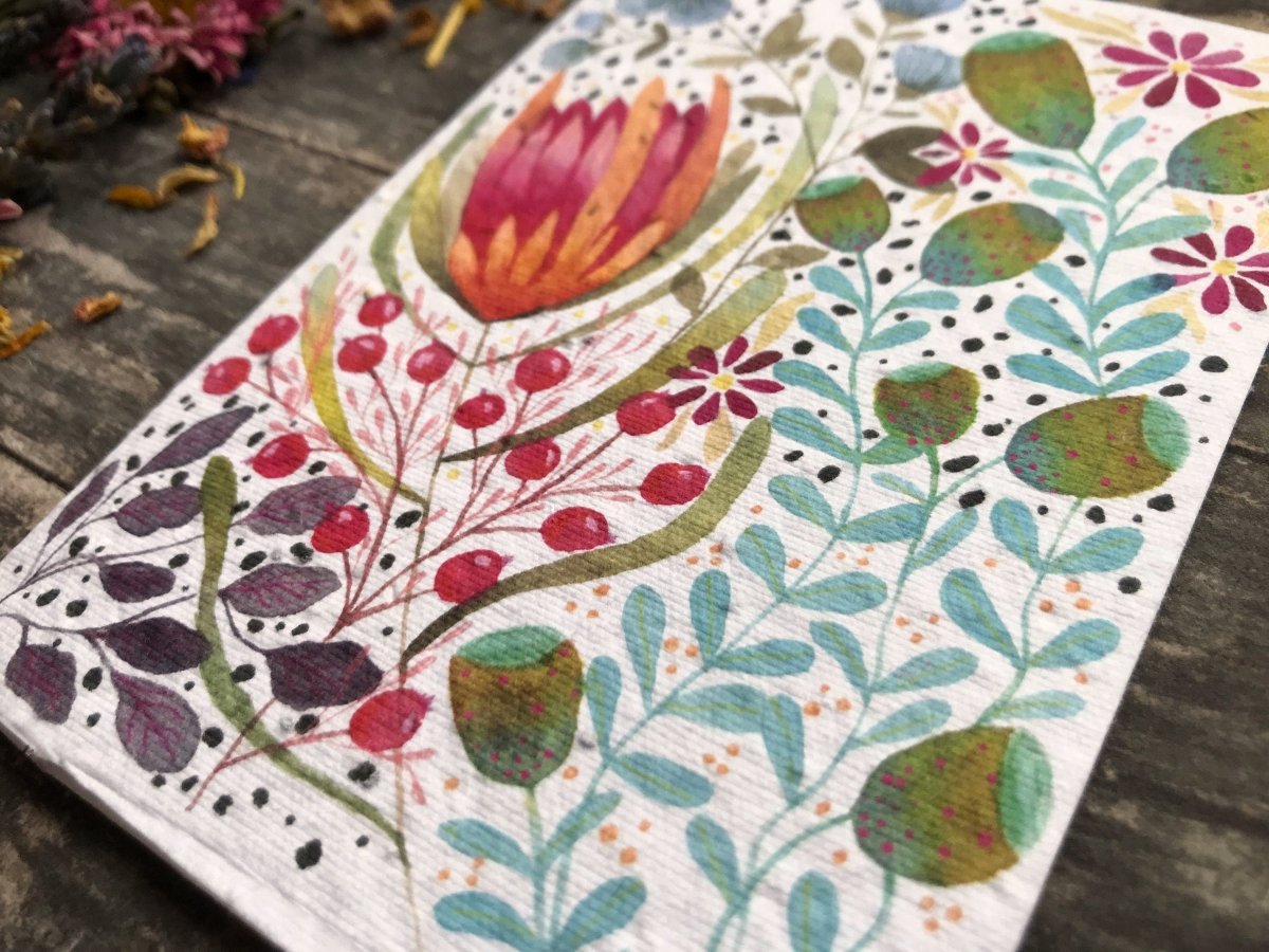 Plantable Seed Paper Card: Watercolor Floral Birthday Card - Erika's Whimsical Art