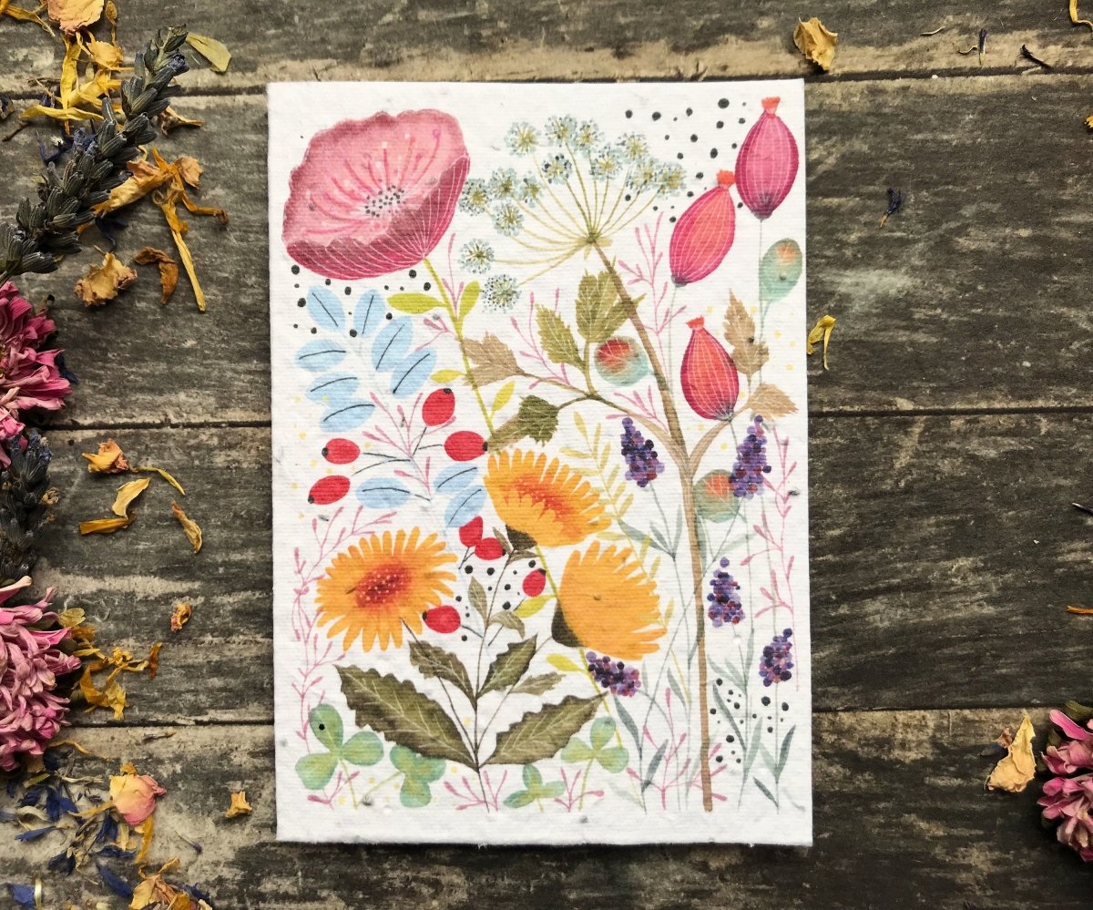 Plantable Seed Paper Card: Watercolor Floral Birthday Card - Erika's Whimsical Art