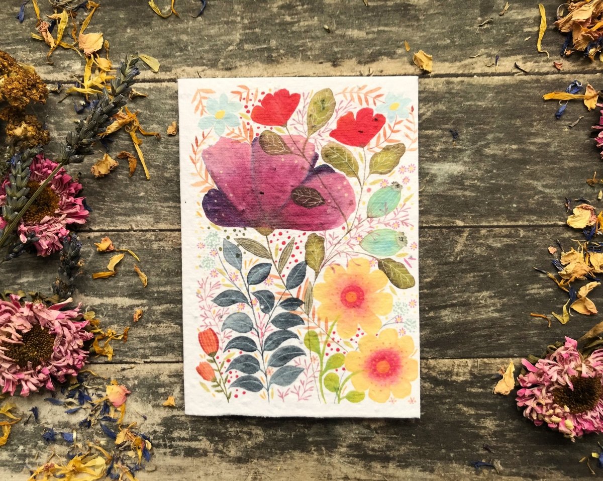Plantable Seed Paper Card: Watercolor Floral Birthday Card - Erika's Whimsical Art