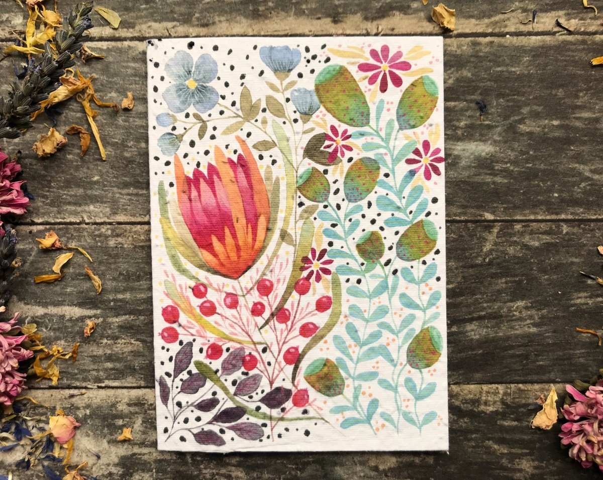 Plantable Seed Paper Card: Watercolor Floral Birthday Card - Erika's Whimsical Art
