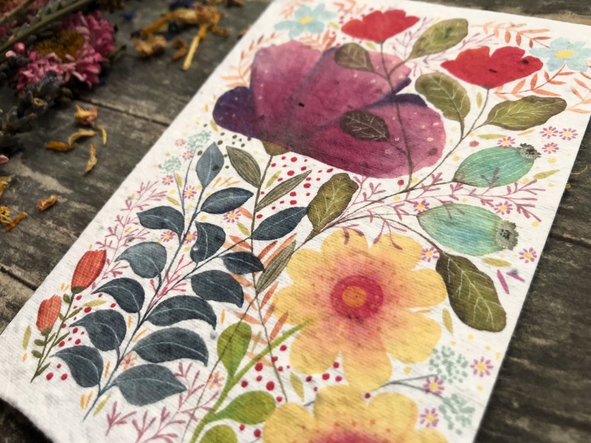 Plantable Seed Paper Card: Watercolor Floral Birthday Card - Erika's Whimsical Art