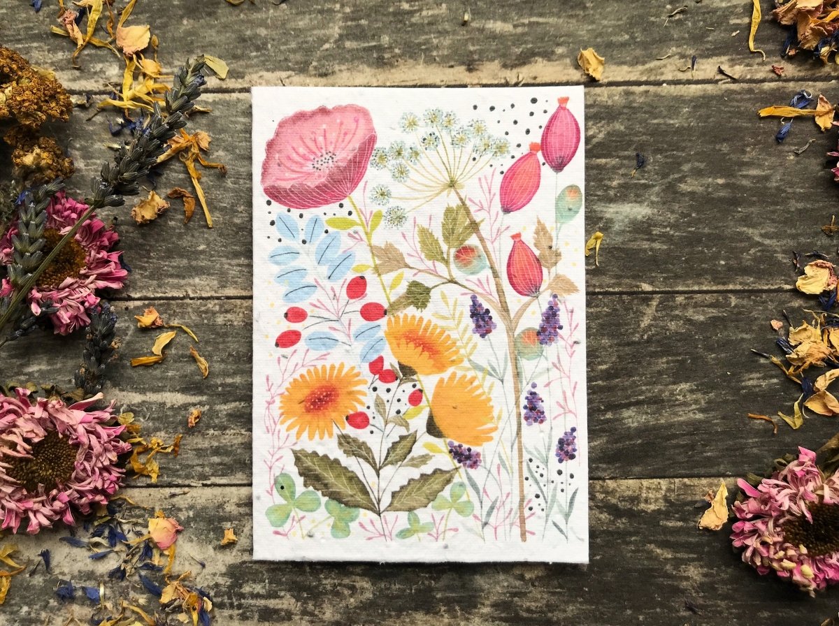 Plantable Seed Paper Card: Watercolor Floral Birthday Card - Erika's Whimsical Art