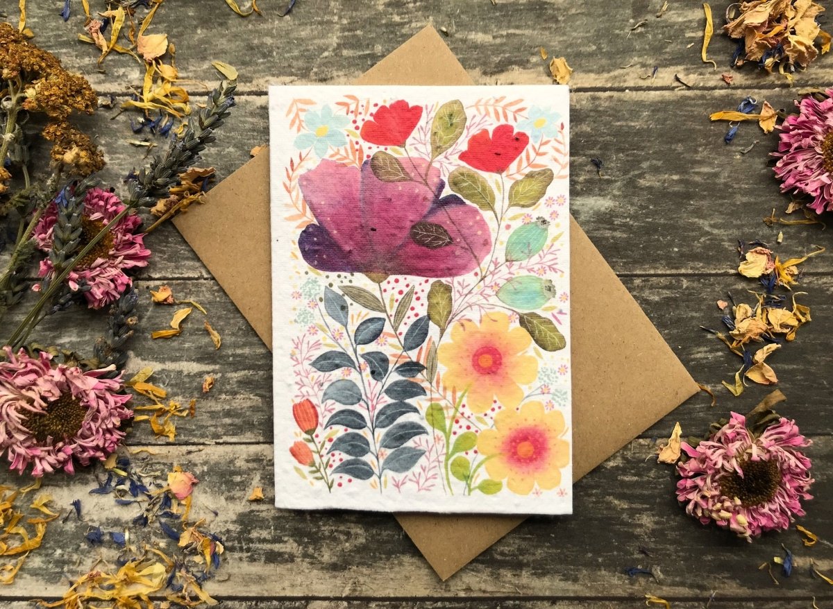 Plantable Seed Paper Card: Watercolor Floral Birthday Card - Erika's Whimsical Art