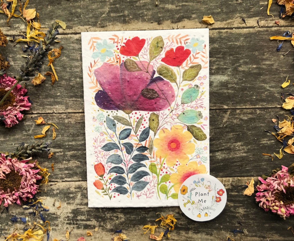 Plantable Seed Paper Card: Watercolor Floral Birthday Card - Erika's Whimsical Art
