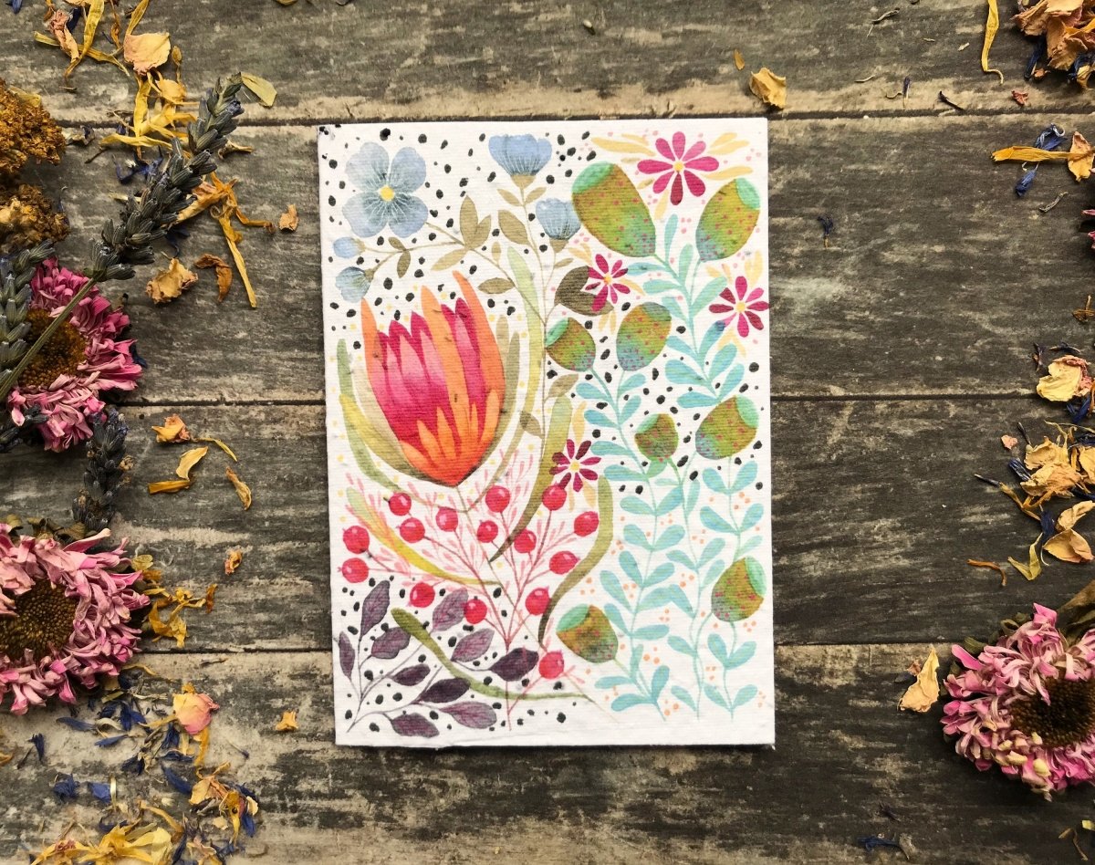 Plantable Seed Paper Card: Watercolor Floral Birthday Card - Erika's Whimsical Art