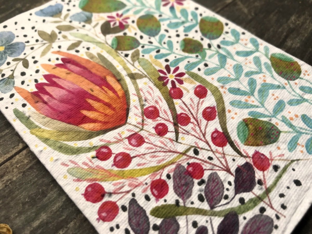 Plantable Seed Paper Card: Watercolor Floral Birthday Card - Erika's Whimsical Art