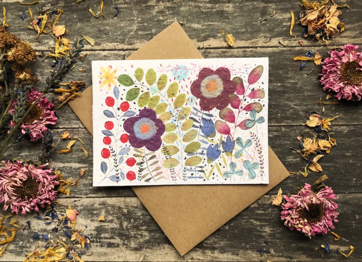 Plantable Seed Paper Card: Watercolor Floral Birthday Greeting - Erika's Whimsical Art