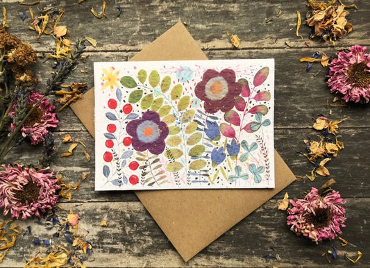 Plantable Seed Paper Card: Watercolor Floral Birthday Greeting - Erika's Whimsical Art