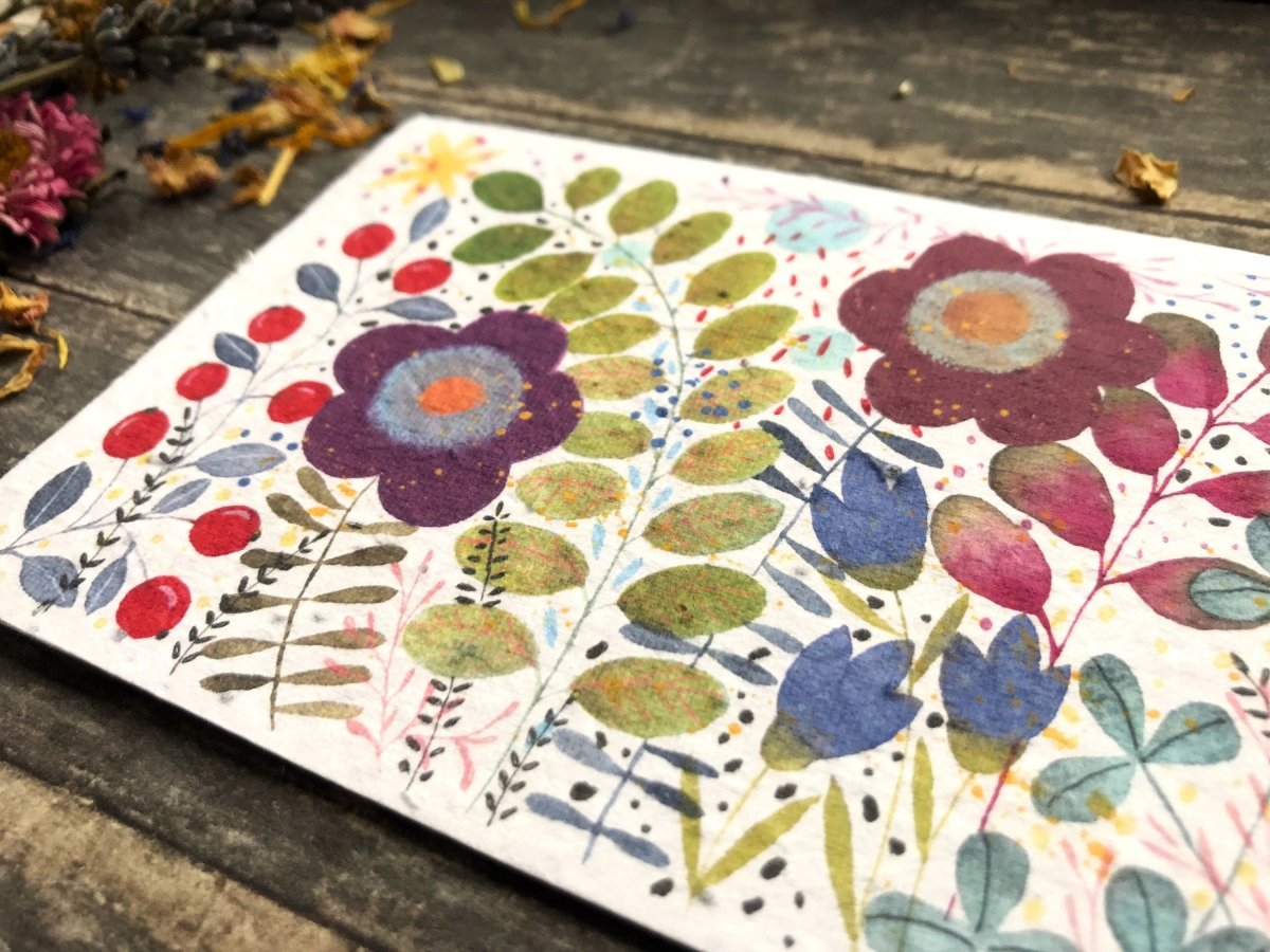Plantable Seed Paper Card: Watercolor Floral Birthday Greeting - Erika's Whimsical Art