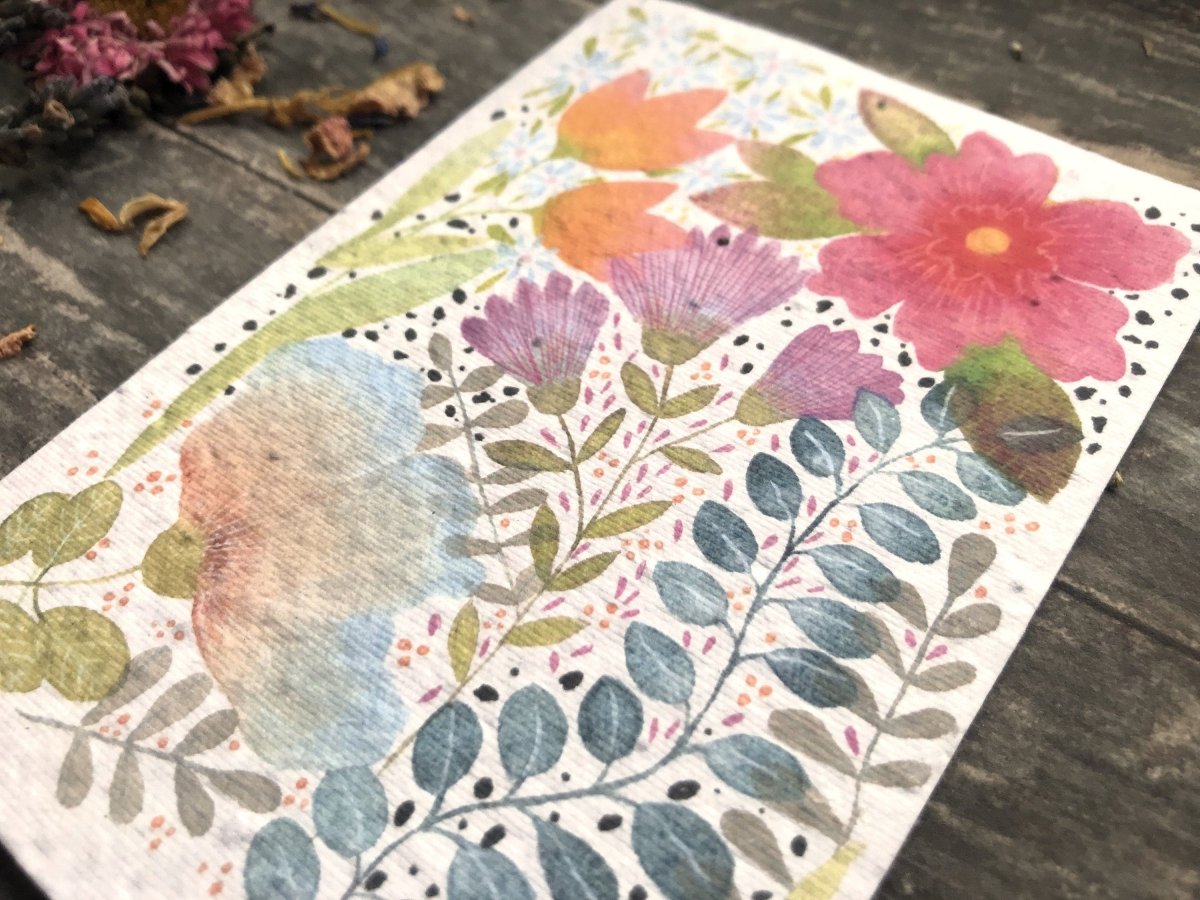 Plantable Seed Paper Card: Watercolor Floral Birthday Greeting - Erika's Whimsical Art