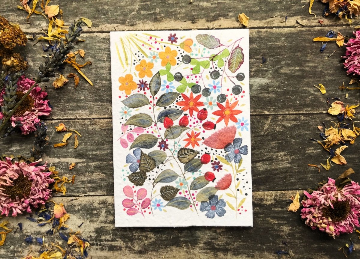 Plantable Seed Paper Birthday Card: Birthday Card Floral Design - Erika's Whimsical Art