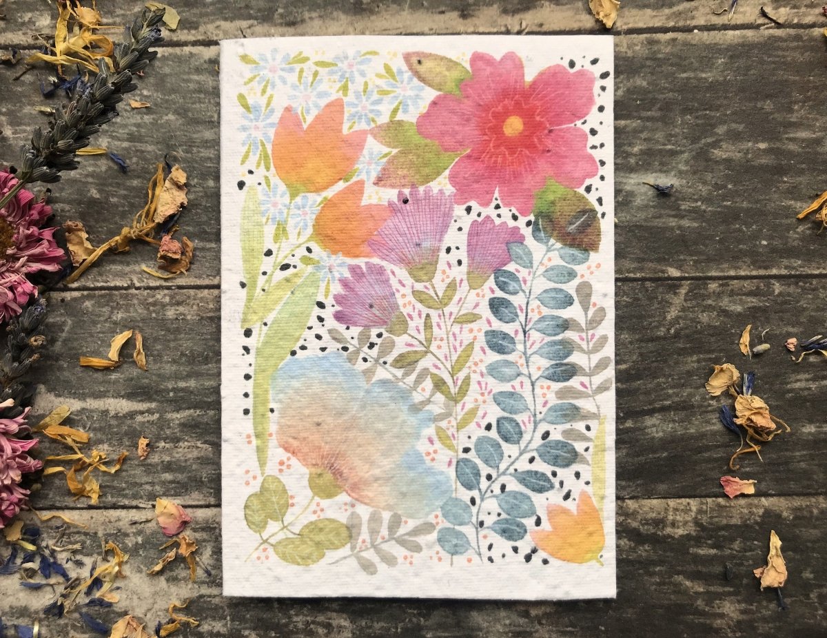 Plantable Seed Paper Card: Watercolor Floral Birthday Greeting - Erika's Whimsical Art