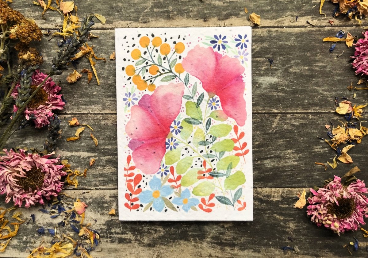 Plantable Seed Paper Card: Watercolor Floral Birthday Greeting - Erika's Whimsical Art