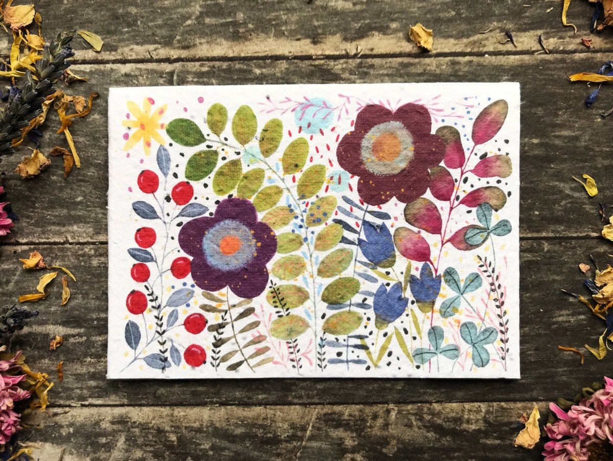 Plantable Seed Paper Card: Watercolor Floral Birthday Greeting - Erika's Whimsical Art