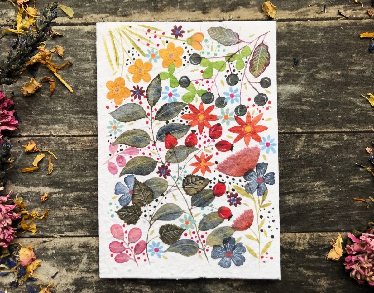 Plantable Seed Paper Birthday Card: Birthday Card Floral Design - Erika's Whimsical Art