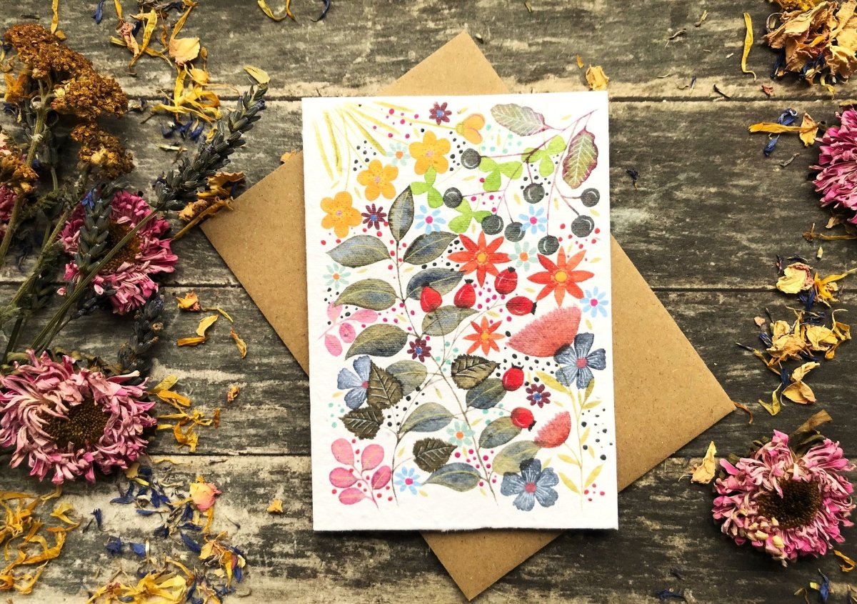 Plantable Seed Paper Birthday Card: Birthday Card Floral Design - Erika's Whimsical Art