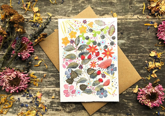 Plantable Seed Paper Birthday Card: Birthday Card Floral Design - Erika's Whimsical Art