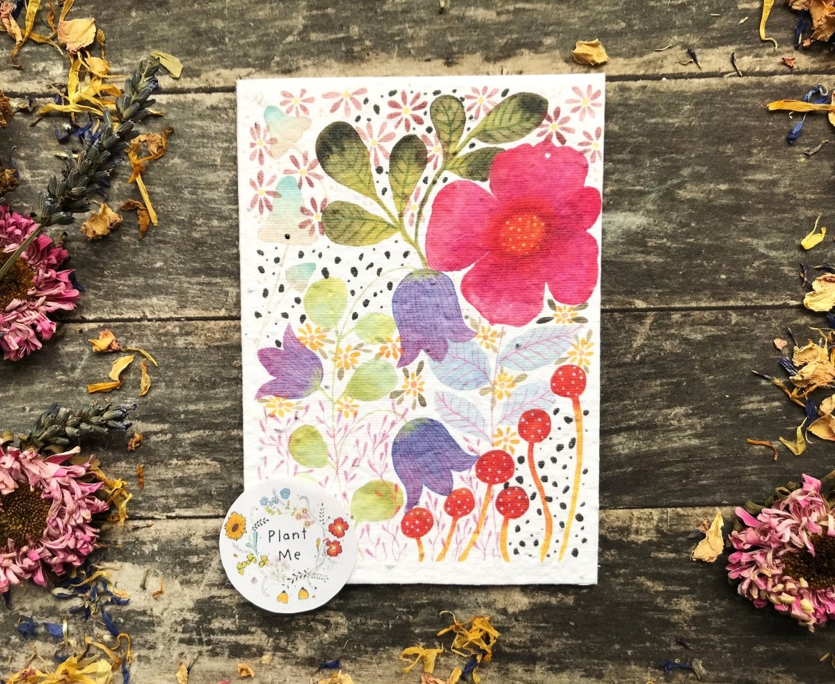 Plantable Seed Paper Card: Watercolor Floral Birthday Greeting - Erika's Whimsical Art