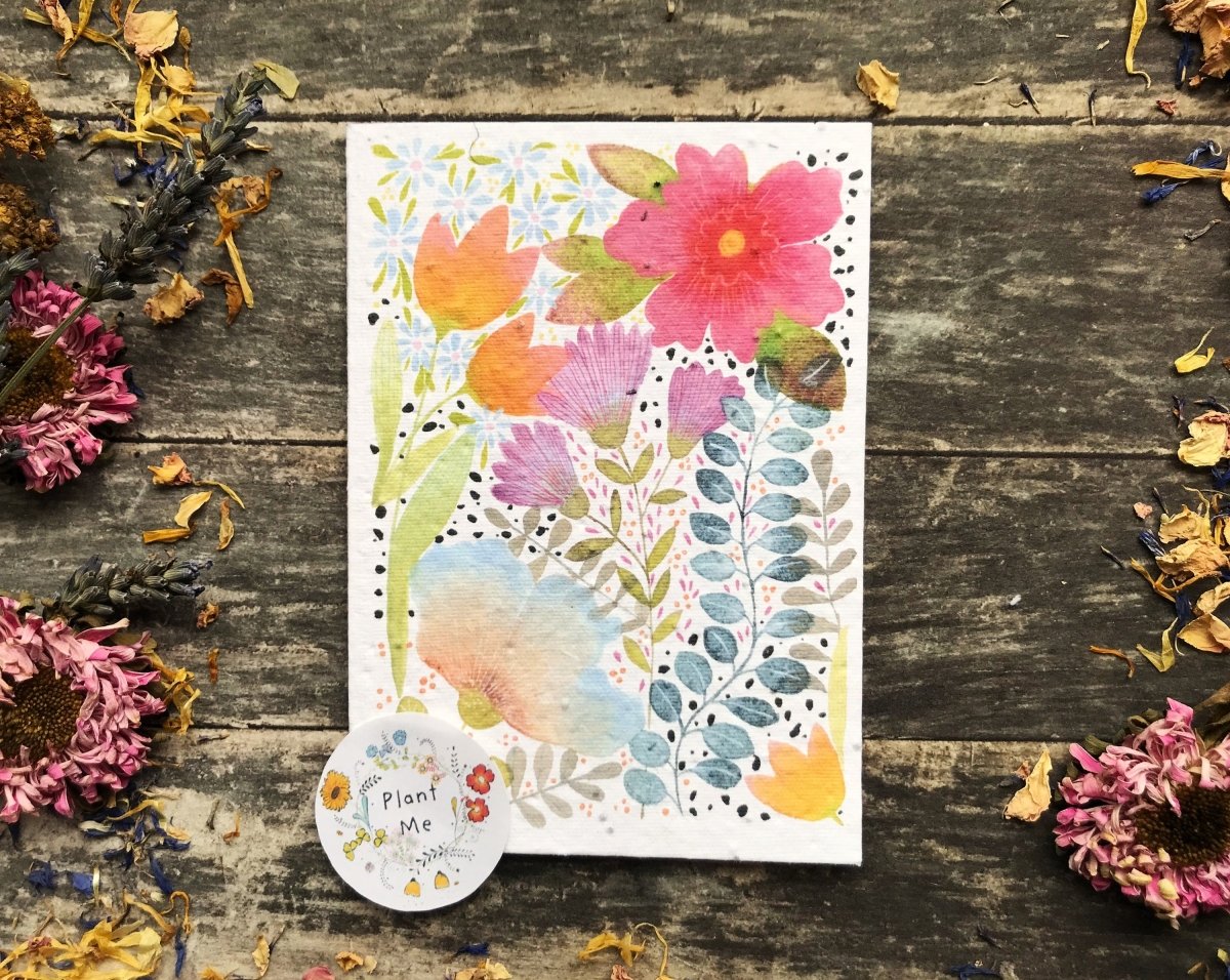 Plantable Seed Paper Card: Watercolor Floral Birthday Greeting - Erika's Whimsical Art