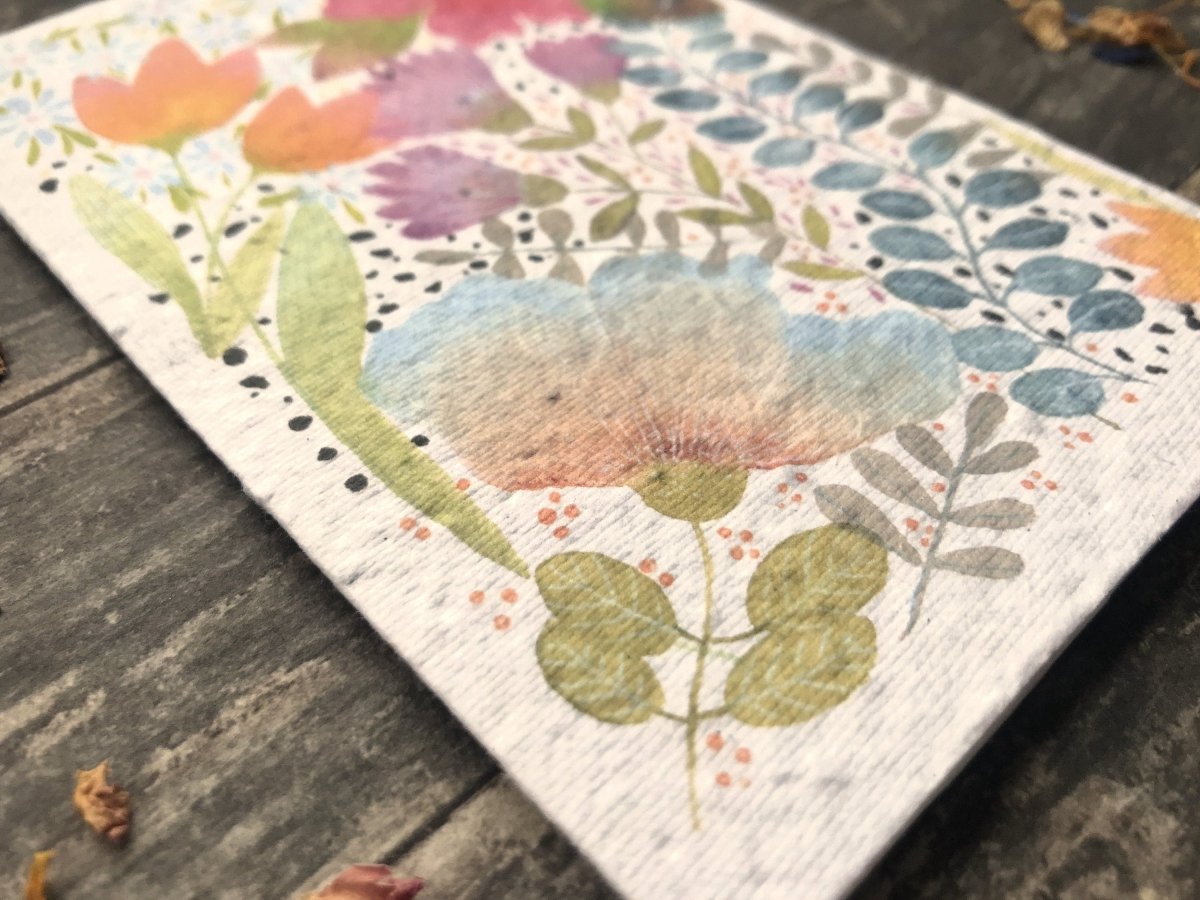 Plantable Seed Paper Card: Watercolor Floral Birthday Greeting - Erika's Whimsical Art