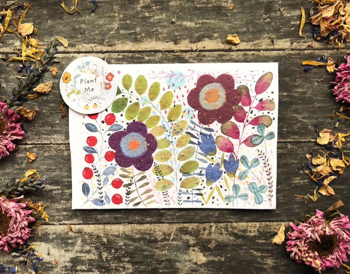 Plantable Seed Paper Card: Watercolor Floral Birthday Greeting - Erika's Whimsical Art