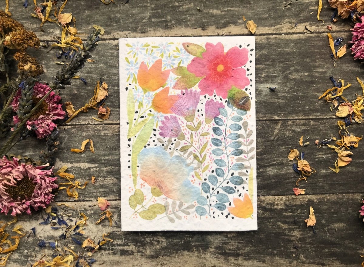Plantable Seed Paper Card: Watercolor Floral Birthday Greeting - Erika's Whimsical Art