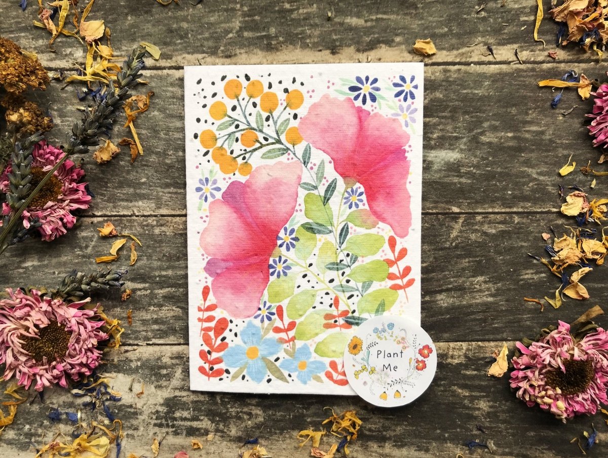 Plantable Seed Paper Card: Watercolor Floral Birthday Greeting - Erika's Whimsical Art