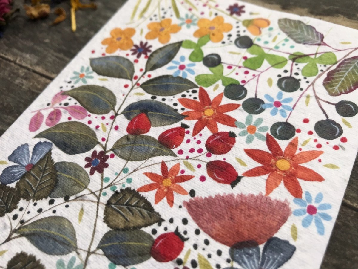 Plantable Seed Paper Birthday Card: Birthday Card Floral Design - Erika's Whimsical Art