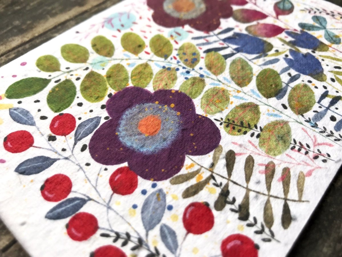 Plantable Seed Paper Card: Watercolor Floral Birthday Greeting - Erika's Whimsical Art