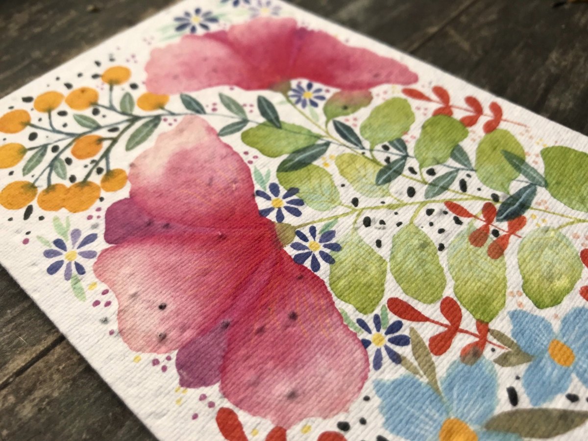 Plantable Seed Paper Card: Watercolor Floral Birthday Greeting - Erika's Whimsical Art