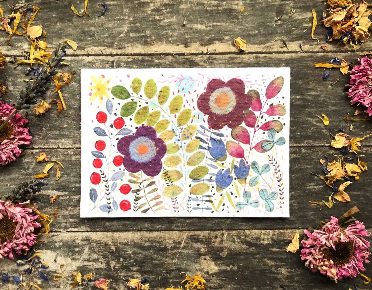 Plantable Seed Paper Card: Watercolor Floral Birthday Greeting - Erika's Whimsical Art