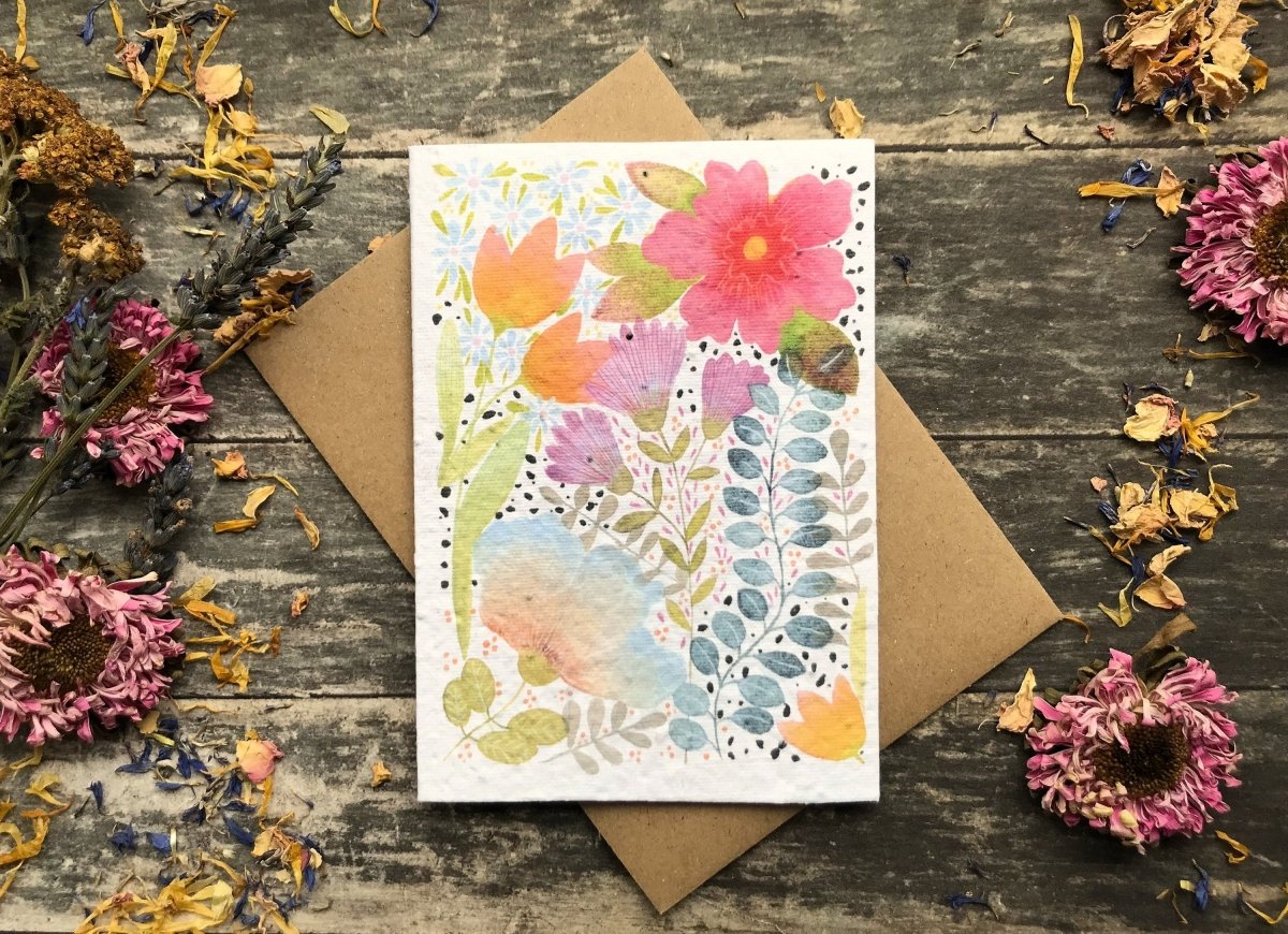 Plantable Seed Paper Card: Watercolor Floral Birthday Greeting - Erika's Whimsical Art