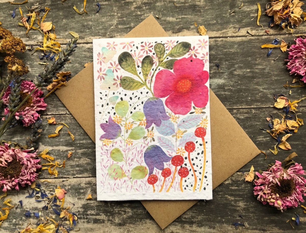Plantable Seed Paper Card: Watercolor Floral Birthday Greeting - Erika's Whimsical Art