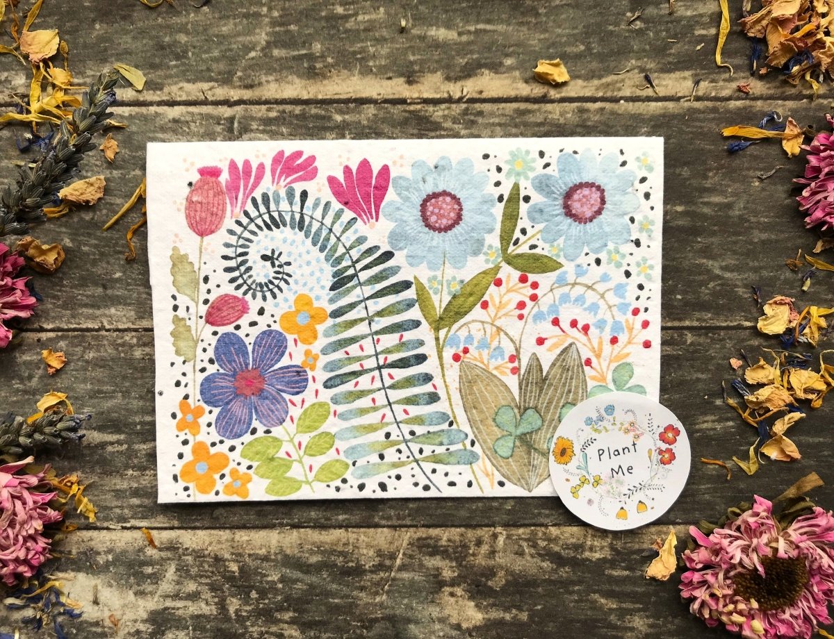 Plantable Seed Paper Card: Watercolour Floral Birthday Greeting - Erika's Whimsical Art