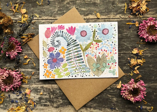 Plantable Seed Paper Card: Watercolour Floral Birthday Greeting - Erika's Whimsical Art