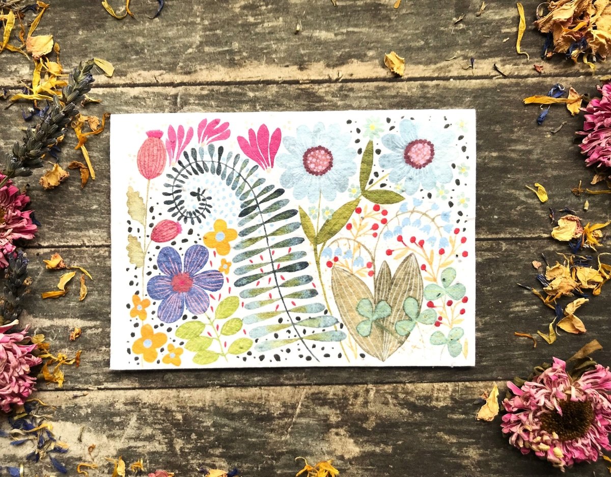 Plantable Seed Paper Card: Watercolour Floral Birthday Greeting - Erika's Whimsical Art
