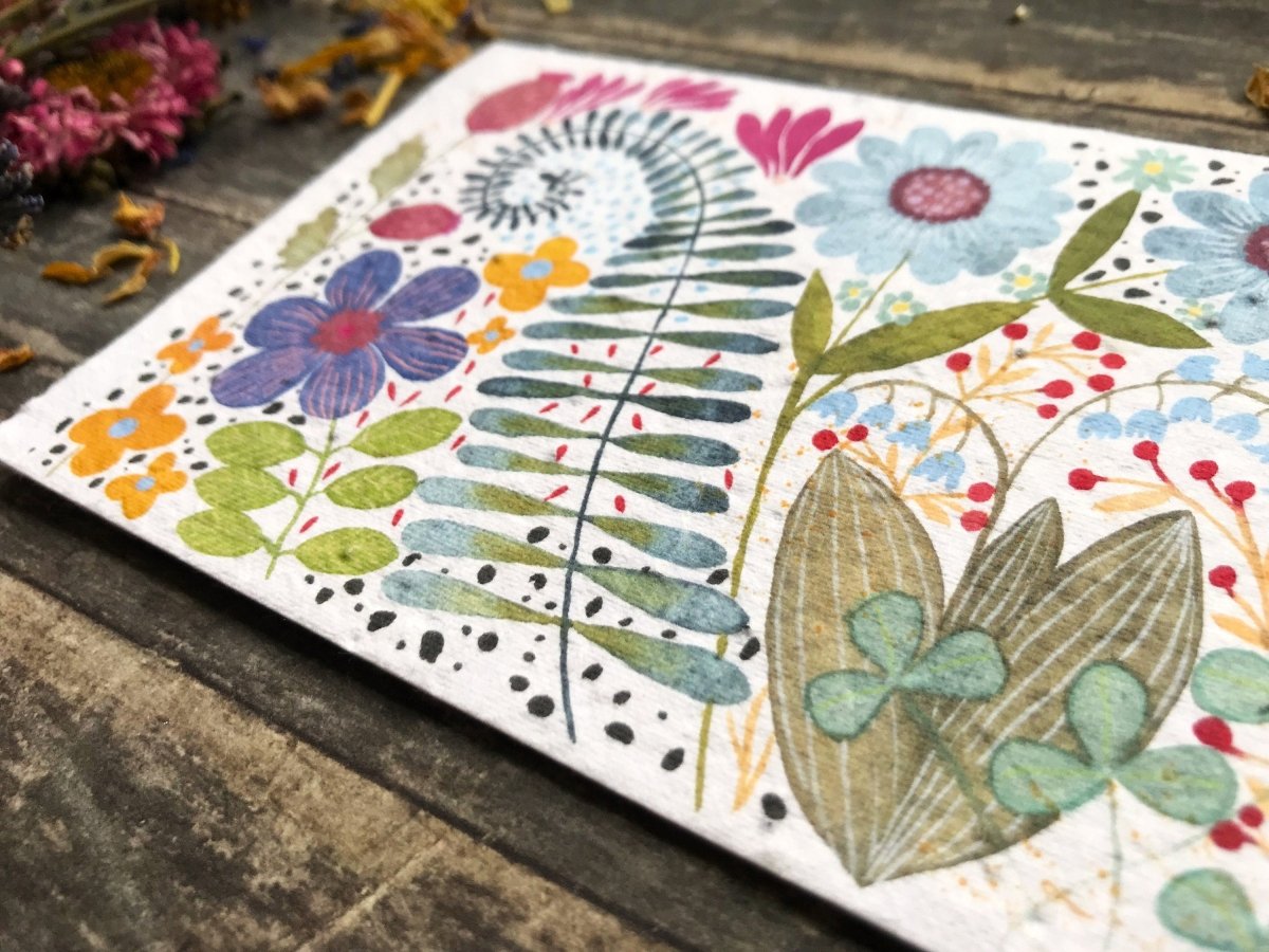 Plantable Seed Paper Card: Watercolour Floral Birthday Greeting - Erika's Whimsical Art