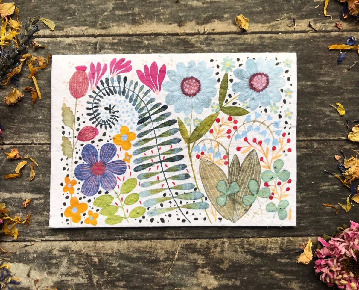 Plantable Seed Paper Card: Watercolour Floral Birthday Greeting - Erika's Whimsical Art