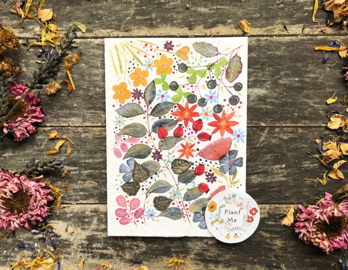 Plantable Seed Paper Card: Floral Birthday Card - Erika's Whimsical Art