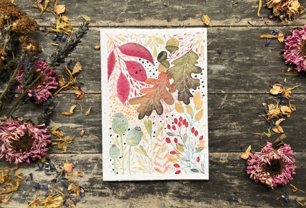 Plantable Seed Paper Card: Watercolour Floral Greeting Card - Erika's Whimsical Art