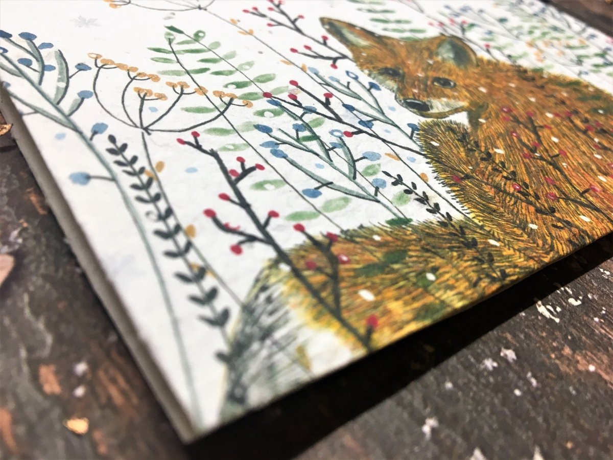 Plantable Seed Paper Christmas Card: Fox Illustration, Eco - Friendly - Erika's Whimsical Art
