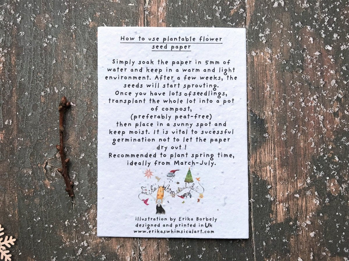 Plantable Seed Paper Christmas Card: Handmade Hare Illustration, Eco - Friendly - Erika's Whimsical Art