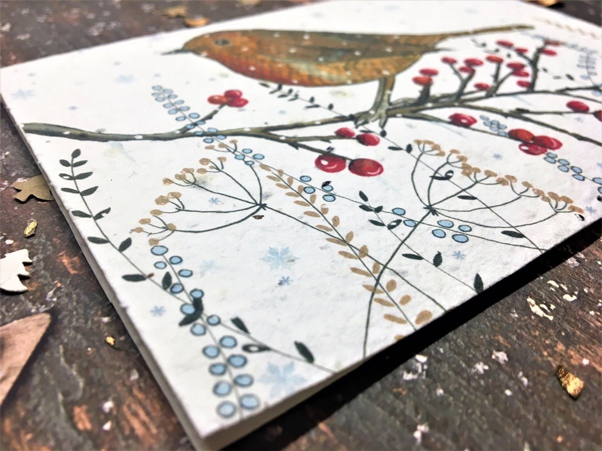 Plantable Seed Paper Christmas Card: Illustrated Robin Design - Erika's Whimsical Art