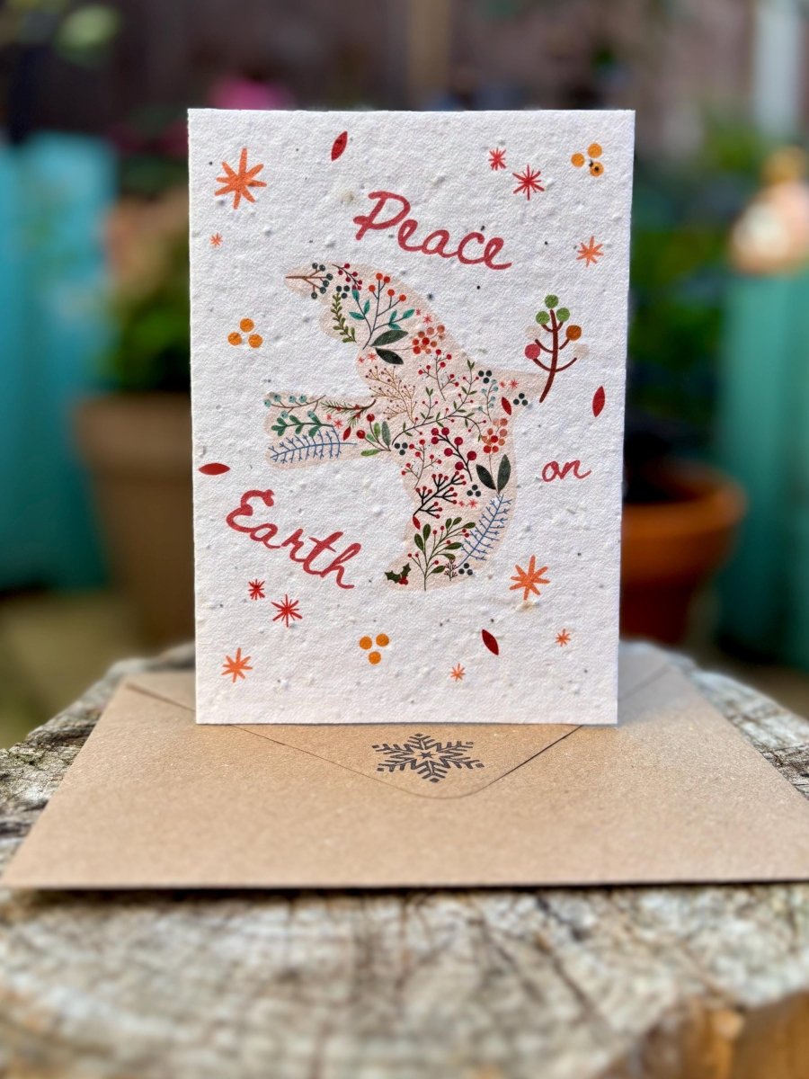 Plantable Seed Paper Christmas Card: Peace on Earth, Eco - Friendly - Erika's Whimsical Art