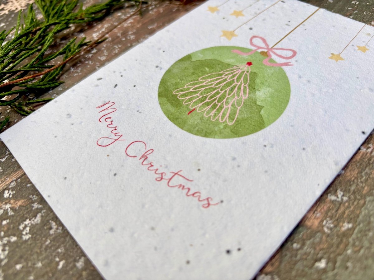 Plantable Seed Paper Christmas Card: Wreath Illustration, Eco - Friendly - Erika's Whimsical Art